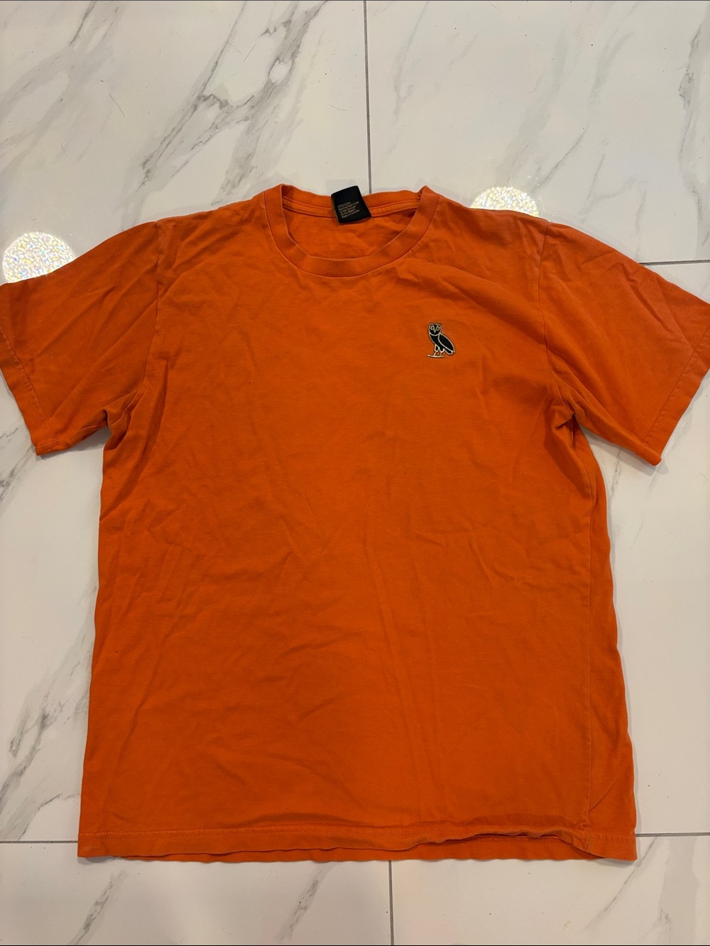 OVO Orange Crewneck T-Shirt with Owl Patch